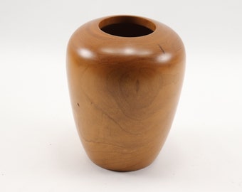 Hand Turned Cherry Hollow Form Vase: Aged Patina Wood Art