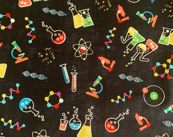 STEM Squad Science Lab Fabric  - Black -  100% Cotton - Michael Miller - Novelty Fabric