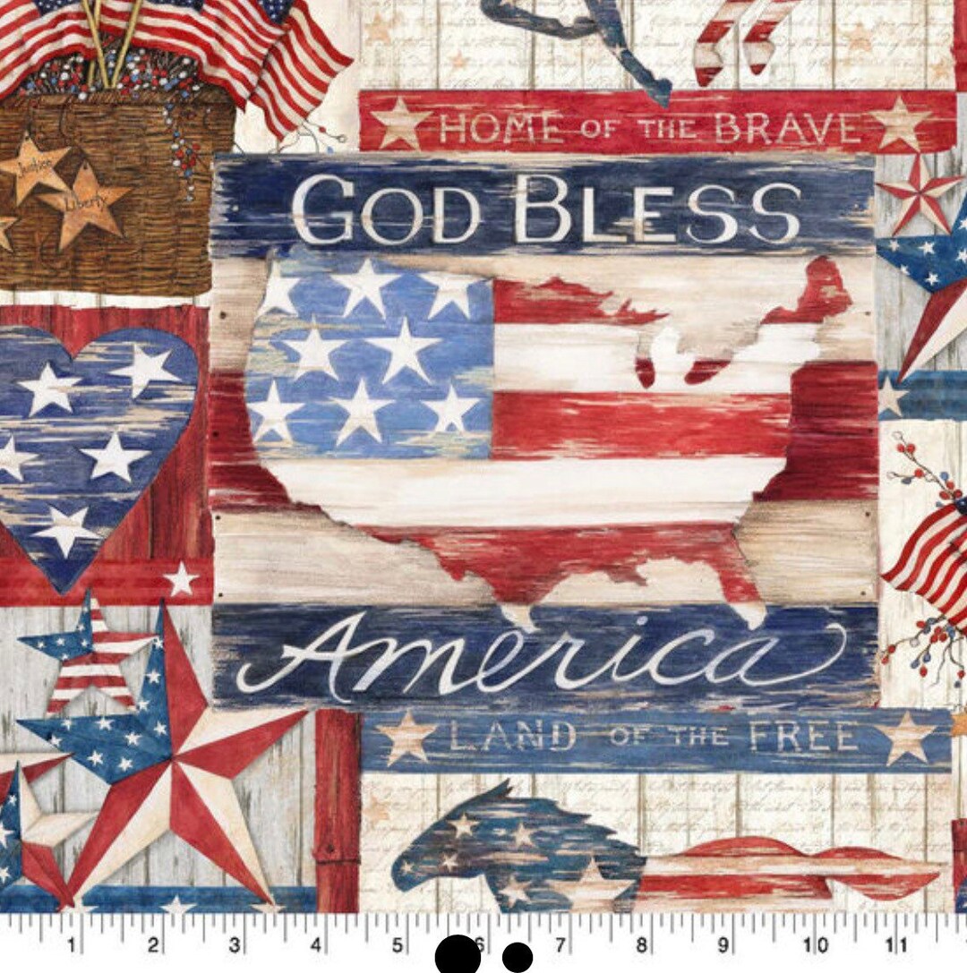 God Bless America Fabric Independence Day 4th of July 100 Cotton
