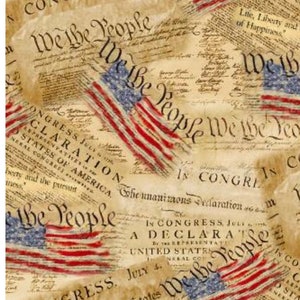 We the People Fabric - gold background - Independence Day - 100% Cotton - Patriotic Fabric - Timeless Trasures