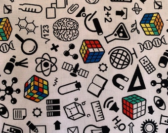 I’m a genius Fabric  - math science White  - Rubiks Brand  - Camelot Fabric - 100% Cotton