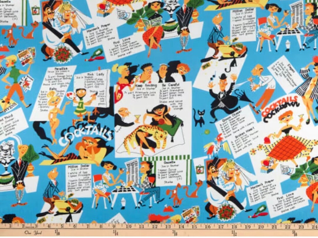 Kitschy Cocktails Retro Bar Fabric Fabric 100 Cotton Michael Miller