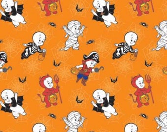 Halloween Fabric -  Casper Costume Fun - Orange  - 100% Cotton - Licensed Character Fabric - Camelot Fabrics