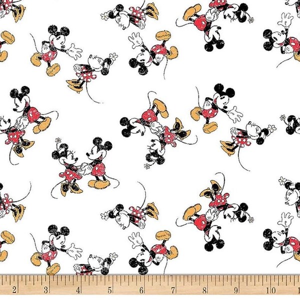 Mickey  Minnie Tossed Fabric -  Characters on white   - 100% Cotton - Licensed Character Fabric -Springs Creative