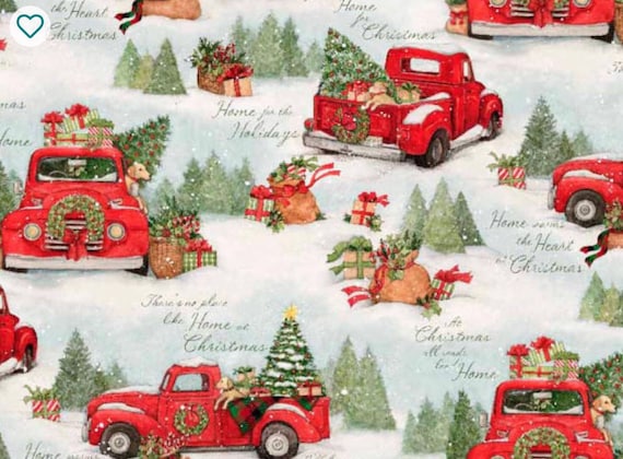 Red Truck Christmas Fabric Home For The Holidays Susan Etsy