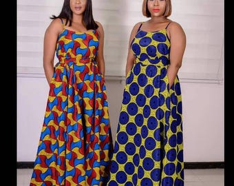 African Sleeveless maxi gown with pocket, ankara print, African clothing, ankara maxi dress