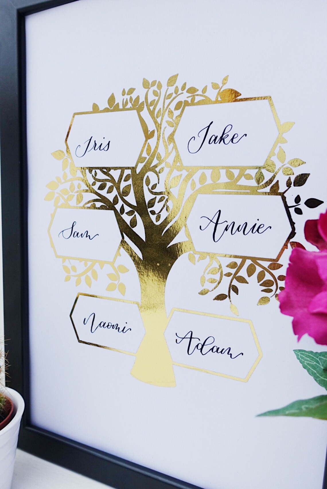 Family Tree Family of 6 A4 Colour Options Calligraphy | Etsy