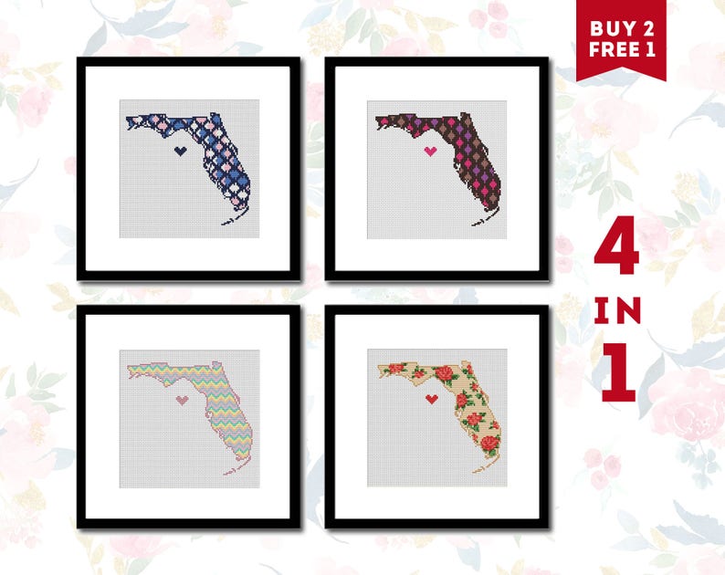 Florida Cross Stitch Pattern 4in1. State Cross Stitch Florida Etsy