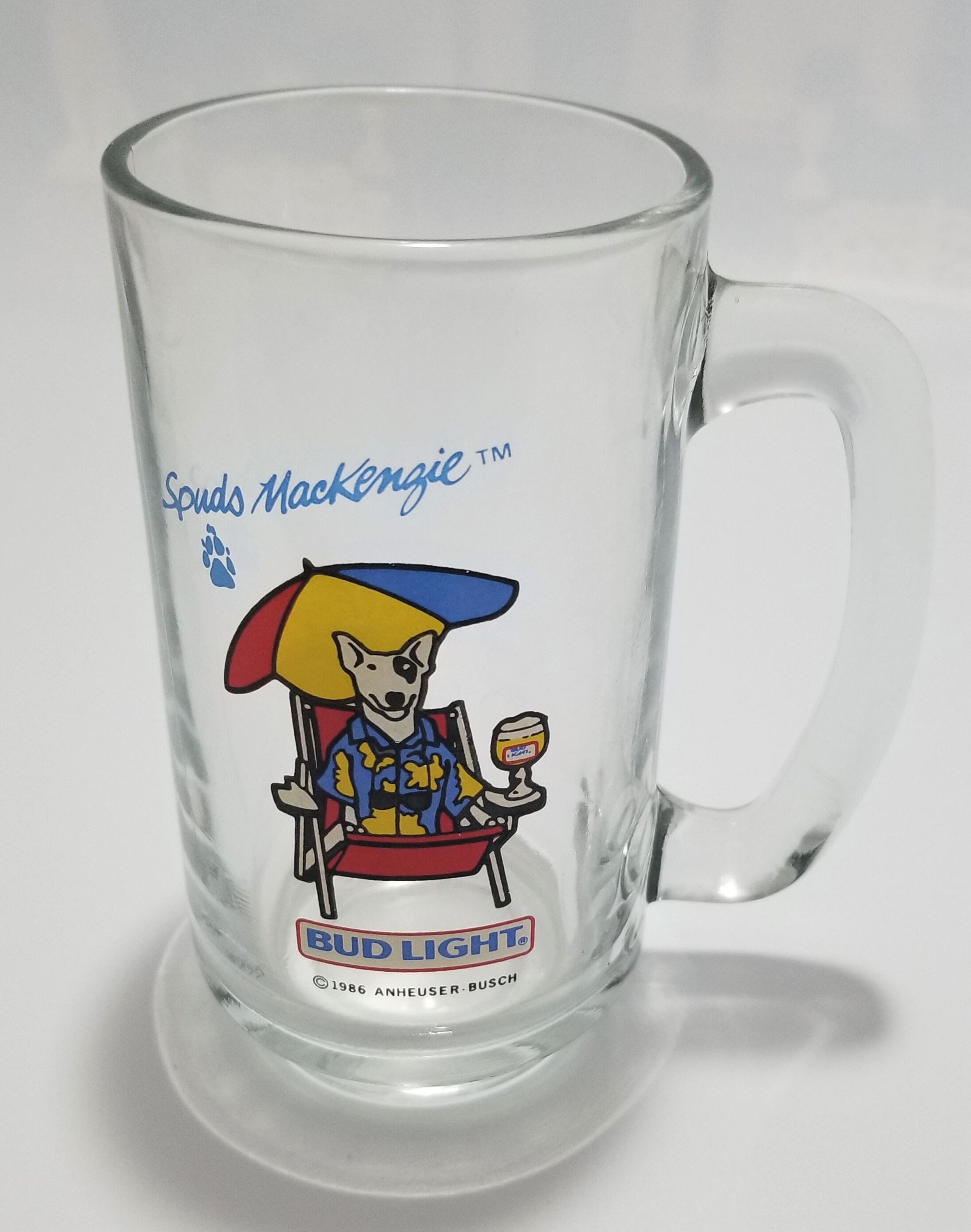 Vintage 1986 Anheuser Busch Bud Light Spuds Mackenzie Glass Mug With Handle  FREE SHIPPING - Etsy