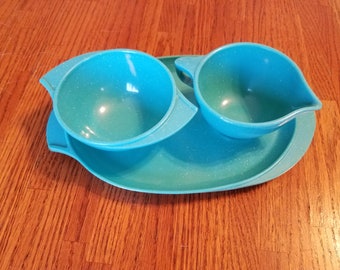 Vintage 1960's Retro Cream & Sugar  Boonton Melamine with Small Oval Platter Serving Tray with wings FREE SHIPPING