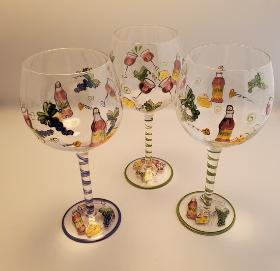 Hand Painted Wine Wednesday Wine Glasses - Gift Set of Three