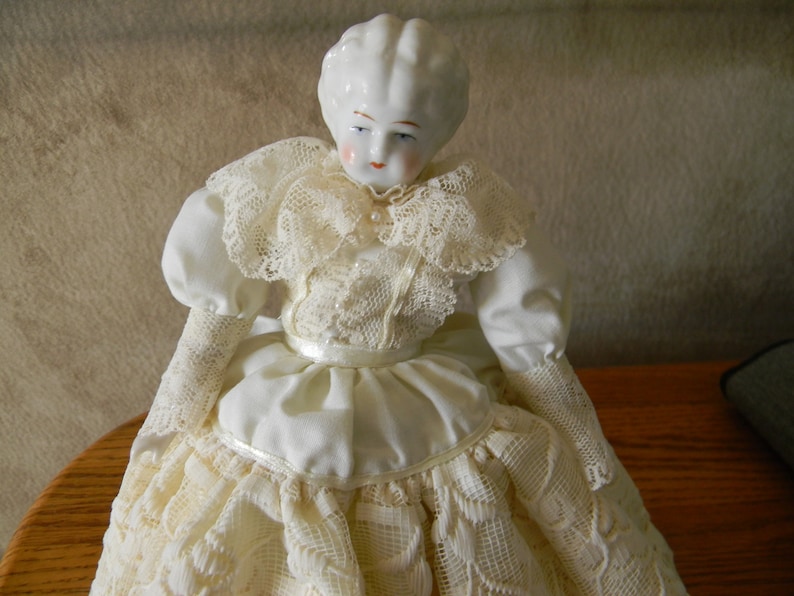 Vintage Antique Ceramic Porcelain Head Hands Feet Doll Leather Body