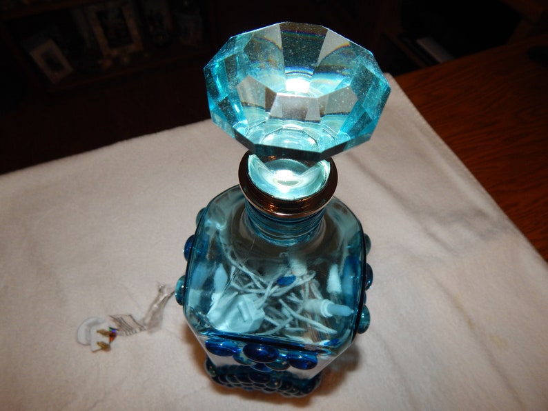 Lighted Bombay Sapphire With Glass Gems Home Decor for Baths, Kitchen