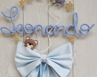 Fiocco Nascita Tricotin Personalizzato con Nome e Orsetto – Decorazione Porta Ospedale Neonato – Regalo Nascita Baby Shower