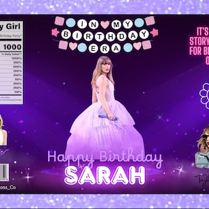 In My Birthday Era  Chip Bag Template – Birthday Girl Music Party Favors in Purple & Blue! More printable templates available!