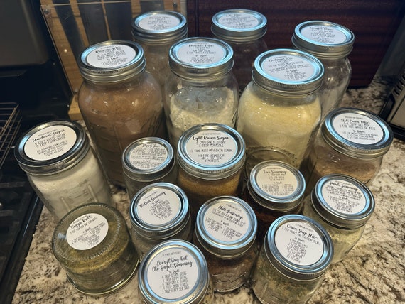 Pantry Labels with Recipes for Mason Jar Lids - Combo Pack | Dishwasher Safe