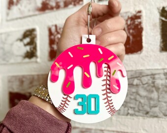 Personalized Baseball Bag Tag | Ice Cream Drip Design, Custom Number