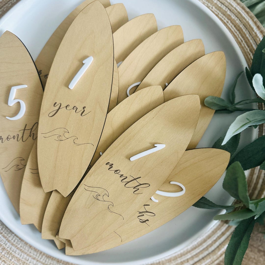 Surfboard Baby Milestone Markers | Beachy Wooden Photo Props - Etsy