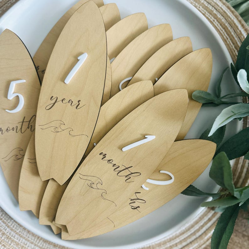 Surfboard Baby Milestone Markers | Beachy Wooden Photo Props - Etsy