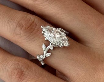 3 Carat Marquise E VVS2 Lab Grown Diamond Twig and Leaf Nature Inspired Engagement Ring / Unique Boho Rustic Branch Wedding Ring