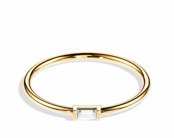 Petite Diamond Engagement Ring / Minimalist Baguette Cut Diamond Ring / Thin Band / 14k 18k Gold / Dainty Wedding Ring / Delicate Ring
