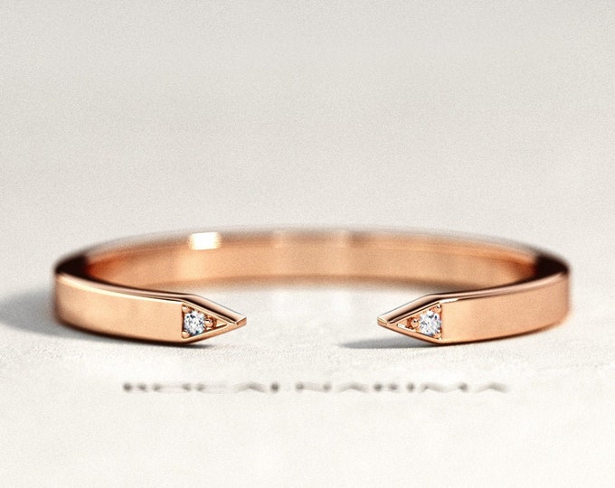 Dainty Cuff Diamond Ring / 14k Rose Gold Cuff Ring / Dainty Open Diamond Ring / 2 Stone Cuff Ring / Cuff Wedding Ring / Stackable Cuff Ring