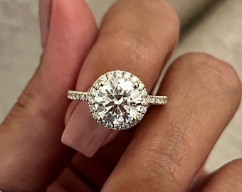 2 Carat Round Lab Grown Diamond Ring / CVD Diamond Engagement Ring / 2 CT Round Brilliant / Halo Engagement Ring / 2 CT Lab Grown Diamond