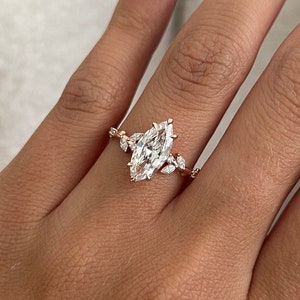 1.5ct Marquise CVD Diamond Twig Engagement Ring / Rose Gold Nature Inspired Branch Diamond Ring / Lab Created Diamond Twig Leaf Wedding Ring