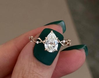 1.5 Carat Pear Lab Grown Diamond 14k Rose Gold Twig Ring / Twig Diamond Engagement Ring / Branch Ring / Nature Ring / Leaf Diamond Ring