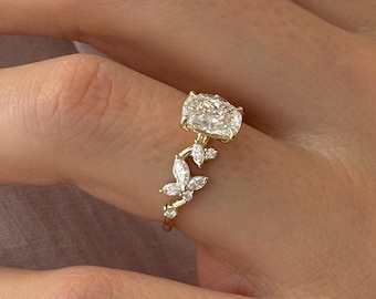 1.5 Carat Cushion Cut Lab Grown Diamond Twig Engagement Ring / Branch and Leaf Ring / Unique Nature Wedding Ring / Nature Inspired Ring