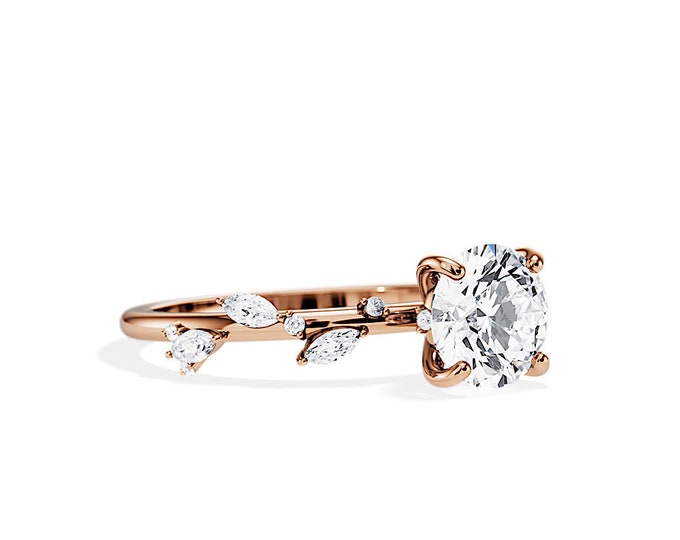 Rose Gold Twig Engagement Ring / 1 Carat Lab Grown Diamond Ring / Branch Ring / Leaf Diamond Ring / Nature Lab Diamond Ring / 1.2 TCW