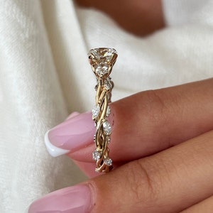 1 Carat Lab Grown Diamond Twig Ring / Twig Engagement Ring / Branch Engagement Ring / Yellow Gold Twig Ring / Nature Engagement Ring