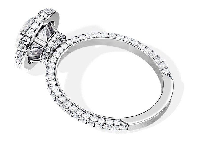 3.2 Carat Lab Diamonds Ring / 2 Carat Round Lab Grown Diamond / Double Edge Halo / Full Pave Ring / 3d Pave / Micro Pave / Hidden Halo Ring