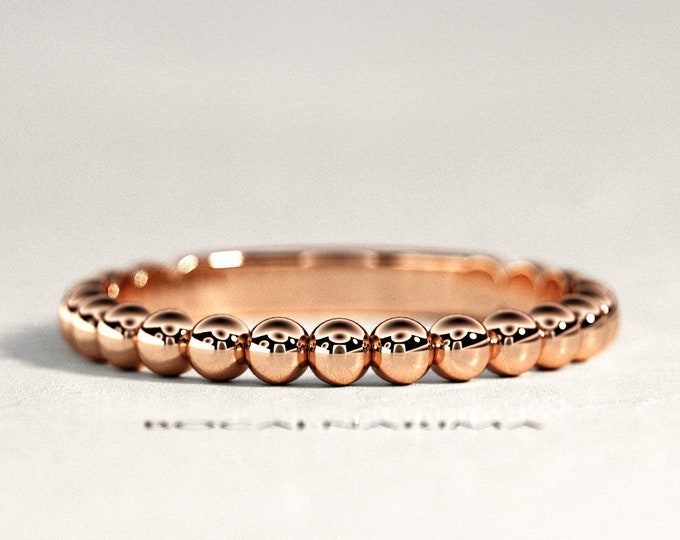 Beaded Wedding Band / Rose Gold Bubble Ring / Bubble Wedding Band / Solid Gold Ring / Bead Ring / Stackable Womens Band / Unique Band