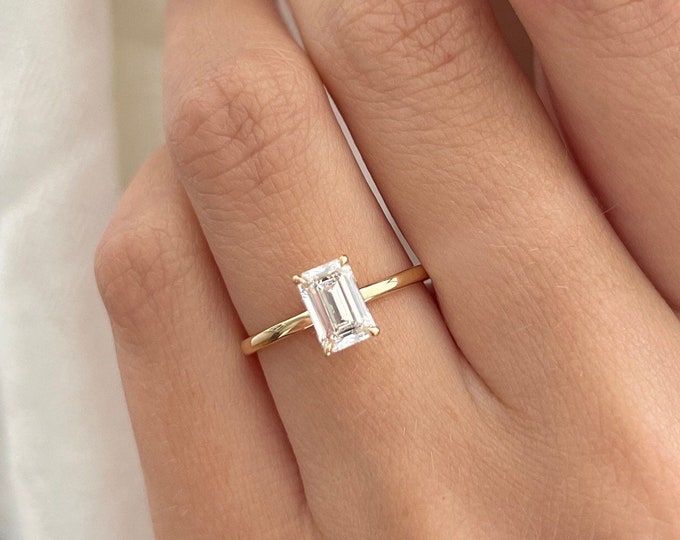 1 Carat Emerald Lab Grown Diamond Ring / VVS/F+ IGI Certified Emerald Lab Diamond Thin Ring / Minimal Diamond Ring / Thin Engagement Ring