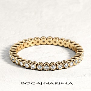 Eternity Diamond Ring / Bubble Diamond Ring / Stackable Ring / Unique Stacking Band / Bezel Wedding Band / Bullet Ring / Milgrains Ring