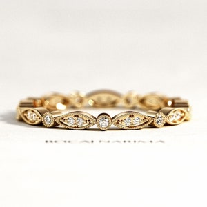 14K or 18K Gold Vintage Ring / Full Eternity Band / Milgrain Wedding Band / Art Deco Wedding Ring / Dainty Ring / Stackable Diamond Ring