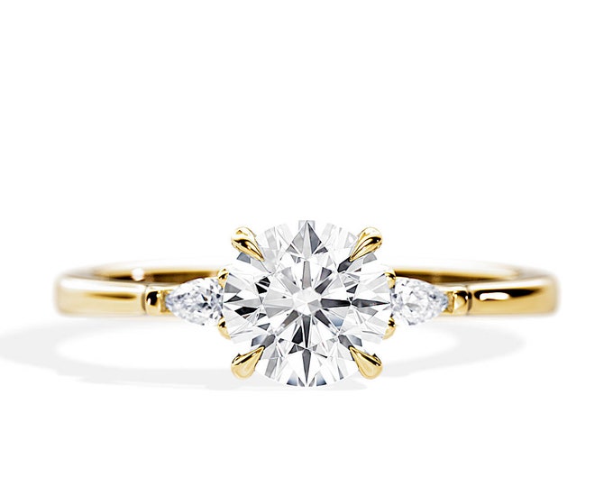 1 Carat Lab Grown Diamond Three Stone Ring / 3 Stone Diamond Ring / 3 Stone Engagement Ring / 14k yellow Gold Lab Diamond Ring / 1 CT Round