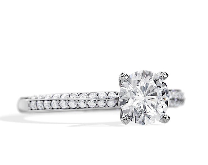 1 Carat Natural Diamond Pave Engagement Ring / Micro Pave Engagement Ring / GIA Certified / 14K or 18K White Gold Engagement / 1 CT Diamond