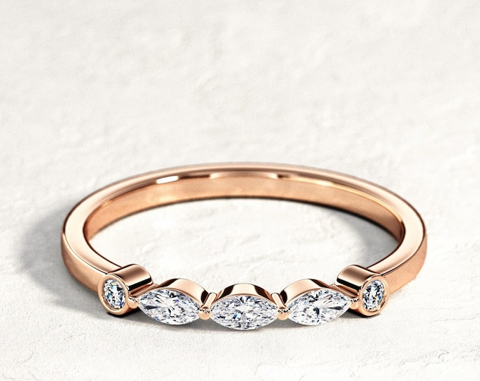 Marquise Diamond Wedding Band / 14k 18k Rose Gold Wedding Ring / Marquise Cut Diamond Band / Stackable Ring / Stacking Diamond Band