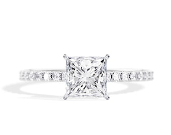 1.5 CT Princess Cut Diamond Engagement Ring / Lab Grown Diamond Ring / 2.0TCW / Princess Lab Diamond Ring / Hidden Halo / White Gold / Pave