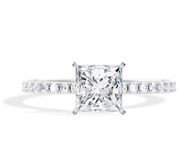 1.5 CT Princess Cut Diamond Engagement Ring / Lab Grown Diamond Ring / 2.0TCW / Princess Lab Diamond Ring / Hidden Halo / White Gold / Pave