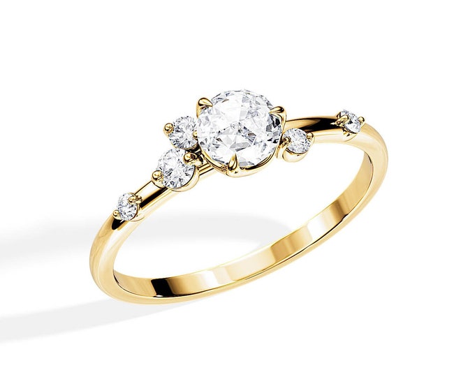 Nature Inspired Engagement Ring / 0.5CT Lab Grown Diamond / Dainty Engagement Ring / 14K Gold Minimalist Nature Ring / Organic Diamond Ring