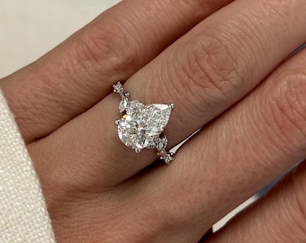 2 Carat Pear Cut Lab Grown Diamond Twig Ring / Nature Inspired Engagement Ring / Leaf Proposal Ring in White Gold / Pear Shape VS1 E Diamond
