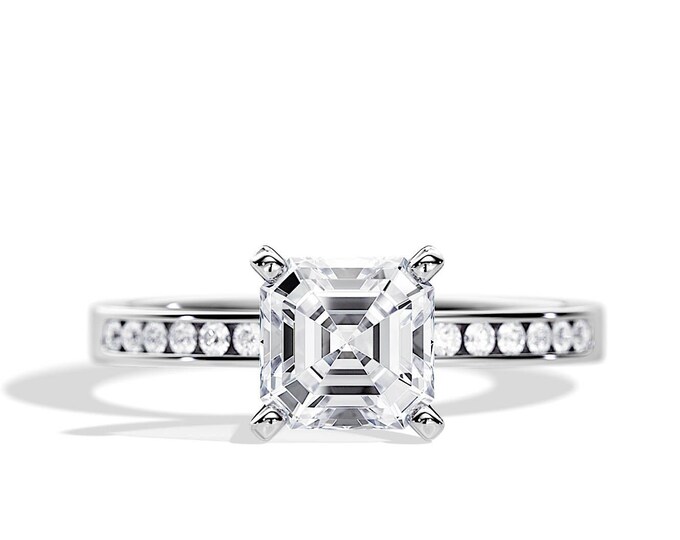 2 Carat Asscher Cut Lab Grown Diamond Ring / Channel Set Ring / Asscher Cut Diamond / CVD Diamond / Lab Created Diamond / IGI Certified