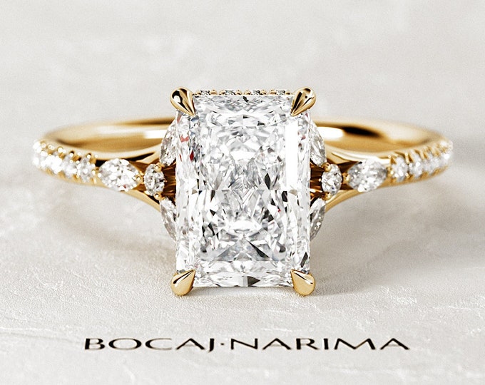 2.0 CT Radiant Diamond Engagement Ring / Nature Inspired CVD Diamond Ring / Elongated Diamond Wedding Ring / F VS1 IGI Certified Bridal Ring