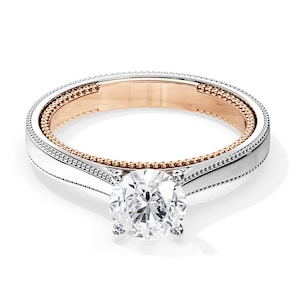 1 Carat Lab Grown Diamond Ring / Two Tone Diamond Ring / Vintage Engagement Ring / 14K White Gold Vintage Engagement Ring / Milgrains Ring