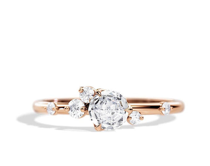 0.5 CT Moissanite Ring / Boho Engagement Ring / Natured Engagement Ring / 14k or 18k Rose Gold / Organic Ring / Unique Engagement Ring