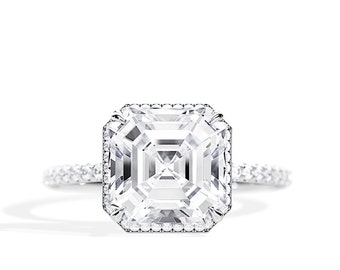 3.5 CT Moissanite Asscher Cut Engagement Ring / Asscher Cut Ring / Asscher Moissanite Ring / 4.0 TCW / High Set / White Gold / Bridal Ring