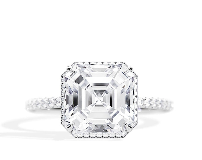 3.5 CT Moissanite Asscher Cut Engagement Ring / Asscher Cut Ring / Asscher Moissanite Ring / 4.0 TCW / High Set / White Gold / Bridal Ring